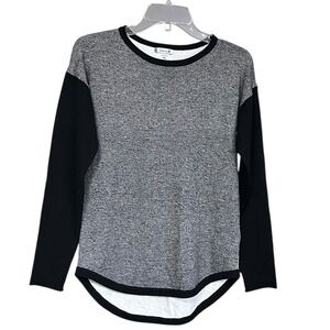 Smartwool Womens XS Colorblock Base Layer Long Sleeve Crew Neck Top Grey Black